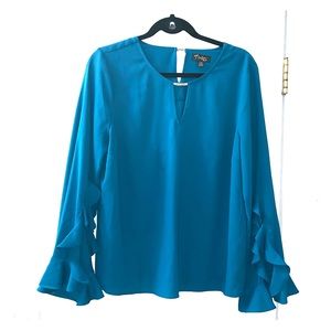 bell sleeve turquoise blouse Thalia Sodi